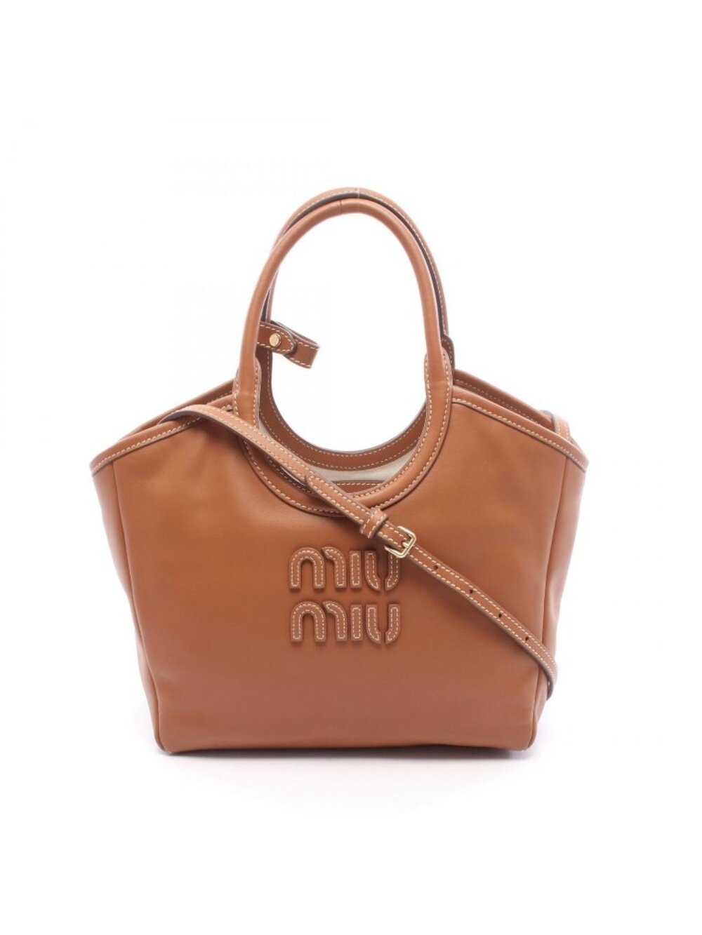 Miu Miu Handbag Ivy Brown Leather Ivy 2-Way Tote Small